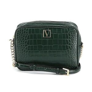 Victoria Secret Elegant Green Croc-Embossed Crossbody Bag